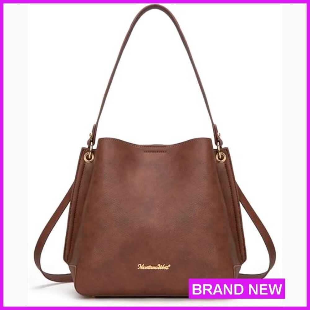 Medium Hobo Bucket Shoulder Bag with Crossbody Strap Classic Elegant